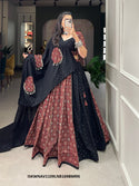 Printed Cotton Lehenga With Blouse And Dupatta-ISKWNAV1109LNB1698MRN