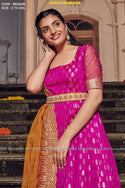 Embroidered Banarasi Silk Gown With Organza Dupatta-ISKWGN1309BK660N