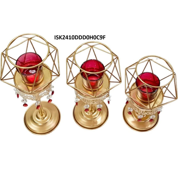 Diamond Tealight Stand With Red Glass-ISK2410DDD0H0C9F