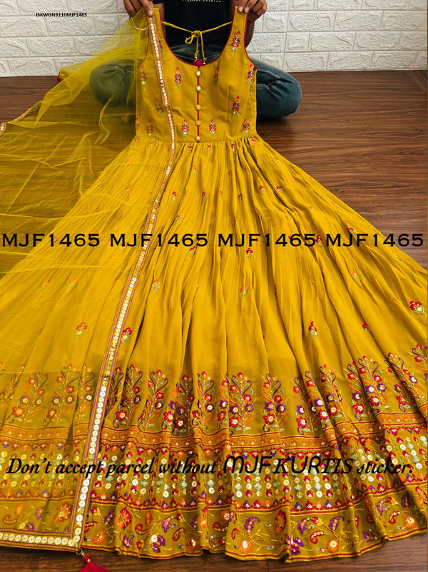 Sequined Georgette Gown With Net Dupatta-ISKWGN3110MJF1465