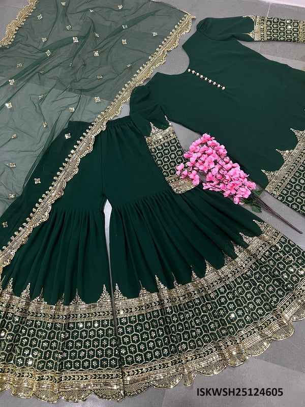 Embroidered Georgette Kurti With Sharara And Net Dupatta-ISKWSH25124605