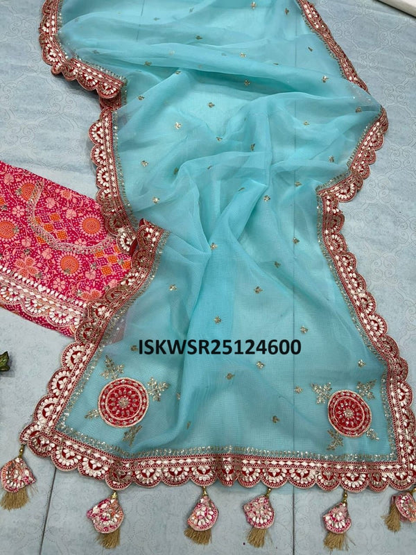 Embroidered Organza Saree With Digital Printed Blouse-ISKWSR25124600
