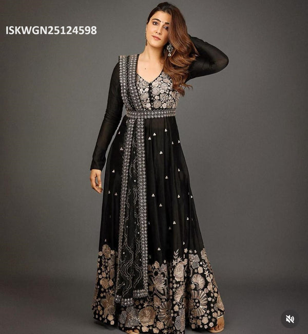 Sequined Georgette Gown With Dupatta-ISKWGN25124598