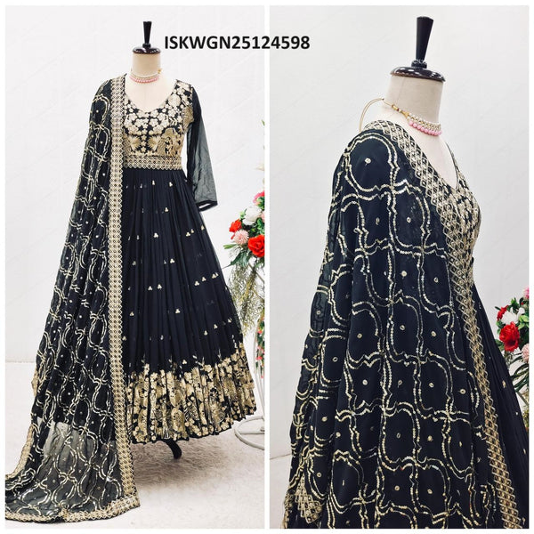 Sequined Georgette Gown With Dupatta-ISKWGN25124598