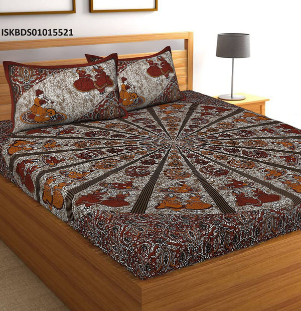 Printed Cotton Bedsheet With Pillow Cover-ISKBDS01015521