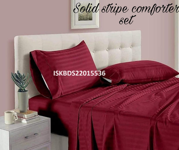 Satin Cotton Solid Stripes 4Pc Bedsheet Set-ISKBDS22015536