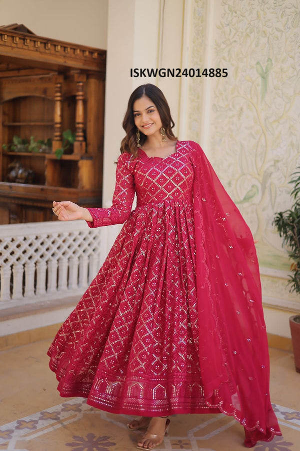 Embroidered Georgette Gown With Dupatta-ISKWGN24014885
