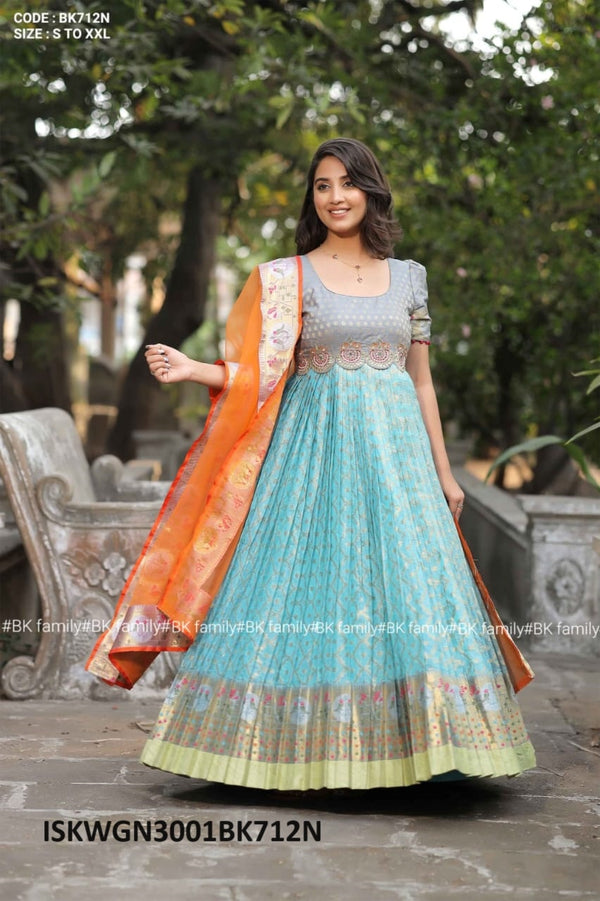 Kota Banarasi Zari Weaving Gown With Net Dupatta-ISKWGN3001BK712N