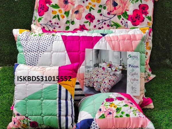 Printed Glace Cotton Bedsheet With Pillow Cover-ISKBDS31015552