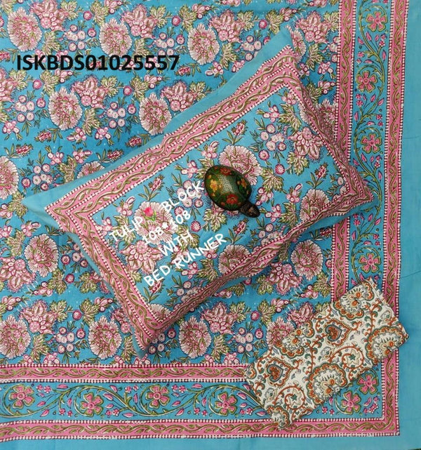 Printed Cotton Bedsheet With Pillow Cover And Cushion Set-ISKBDS01025557