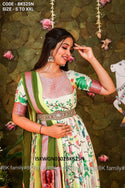 Kalamkari Printed Kanchipuram Silk Gown With Georgette Dupatta-ISKWGN0302BK525N