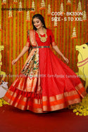 Silk Weaving Gown With Kalamkari Printed Dupatta-ISKWGN0302BK330N