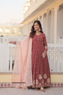 Embroidered Georgette Gown With Silk Dupatta-ISKWGN30014912