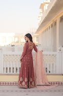 Embroidered Georgette Gown With Silk Dupatta-ISKWGN30014912