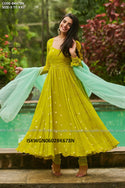 Sequined Georgette Gown With Organza Dupatta-ISKWGN0602BK678N