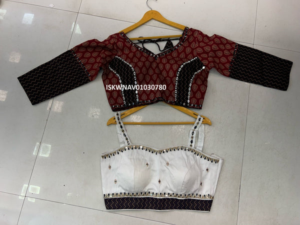 Sequined Cotton Lehenga With Blouse And Printed Dupatta-ISKWNAV01030780