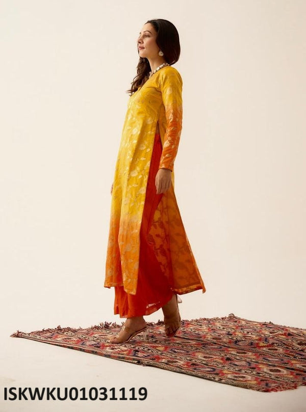 Ombre Chanderi Kurti With Cotton Silk Pant-ISKWKU01031119