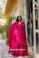 Floral Printed Chiffon Gown With Georgette Dupatta-ISKWGN01027754