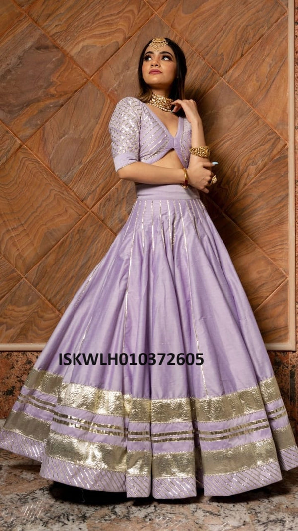 Sequined Cotton Silk Lehenga With Blouse And Organza Dupatta-ISKWLH010372605
