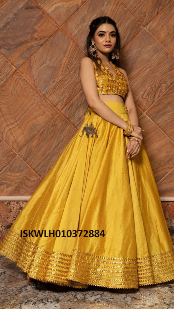 Sequined Cotton Silk Lehenga With Blouse And Organza Dupatta-ISKWLH010372884