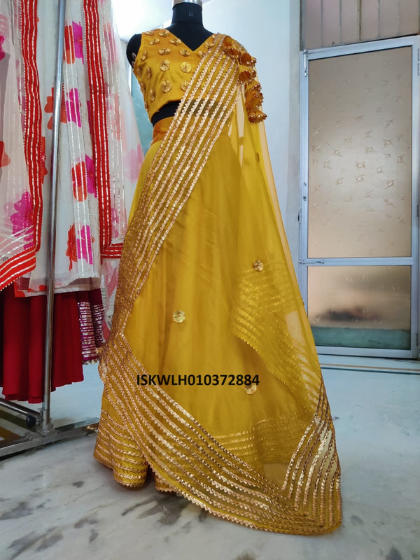 Sequined Cotton Silk Lehenga With Blouse And Organza Dupatta-ISKWLH010372884