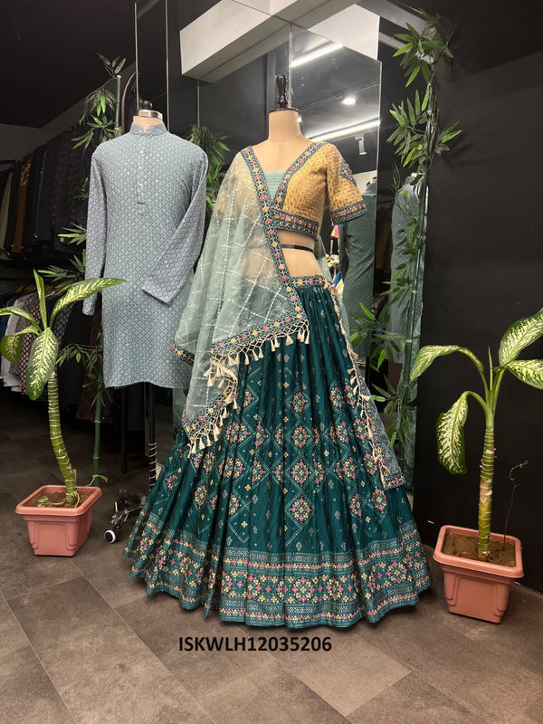 Foil Printed Chinon Lehenga With Padded Blouse And Organza Dupatta-ISKWLH12035206