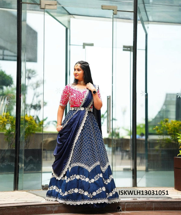 Embroidered Chinon Lehenga With Blouse And Georgette Dupatta-ISKWLH13031051