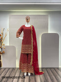 Embroidered Georgette Kurti With Sharara And Dupatta-ISKWSH22037524