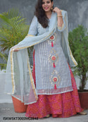 Bandhej Printed Kota Doriya Skirt With Kurti And Dupatta-ISKWSKT3003VC2848