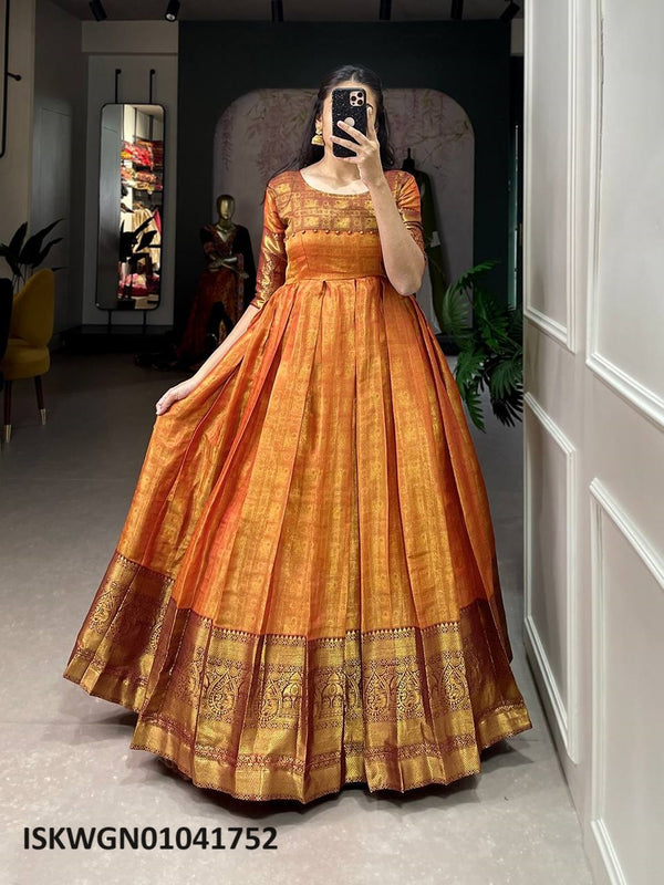 Sequined Kanjivaram Silk Gown-ISKWGN01041752
