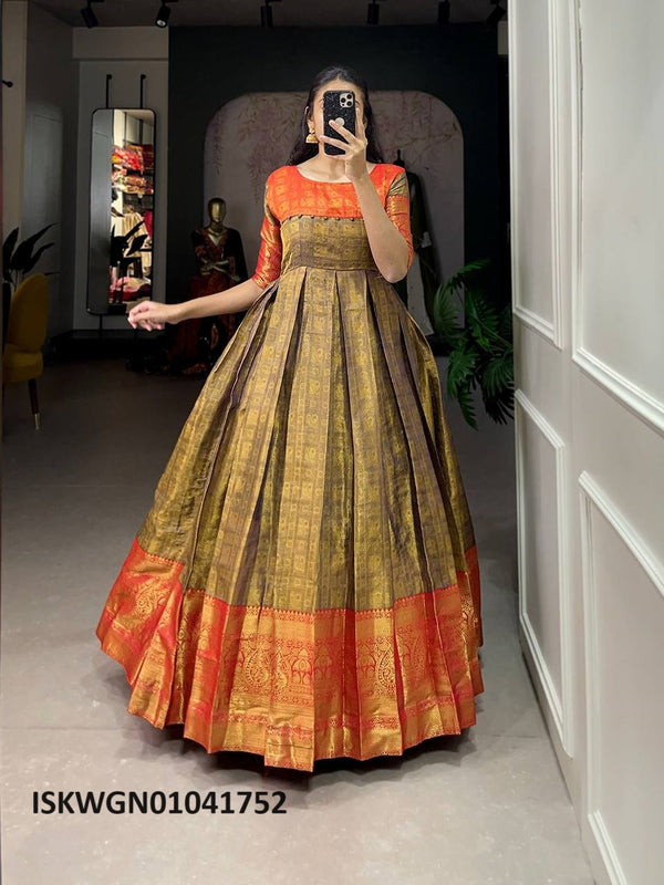 Sequined Kanjivaram Silk Gown-ISKWGN01041752