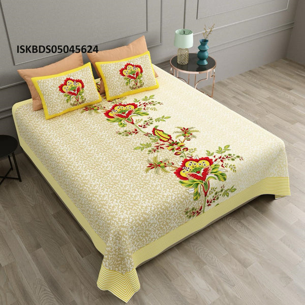 Printed Cotton Jumbo Bedsheet With Pillow Cover-ISKBDS05045624