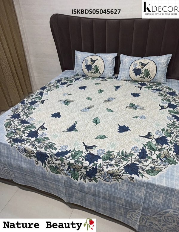 Printed Cotton Jumbo Bedsheet With Pillow Cover-ISKBDS05045627
