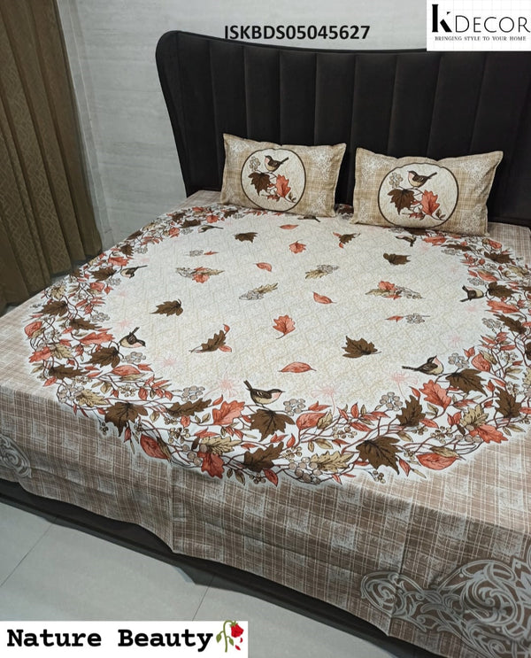 Printed Cotton Jumbo Bedsheet With Pillow Cover-ISKBDS05045627