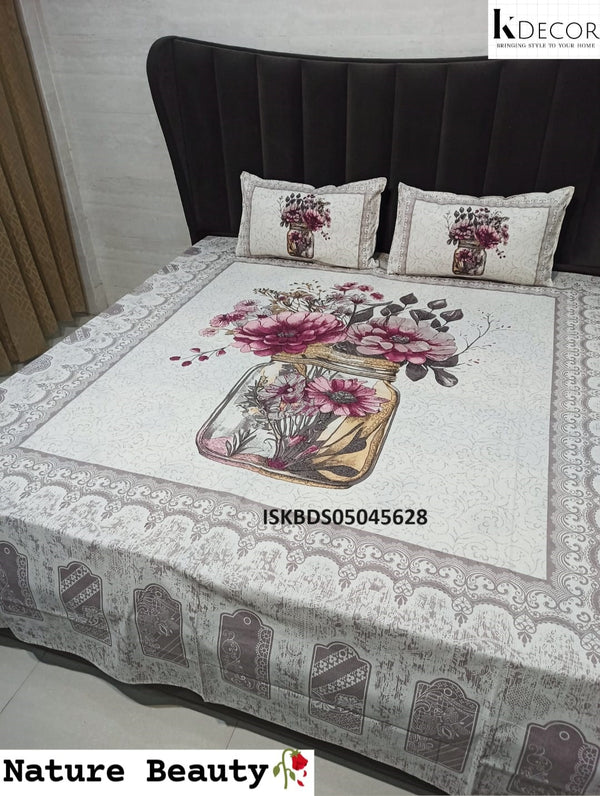 Printed Cotton Jumbo Bedsheet With Pillow Cover-ISKBDS05045628
