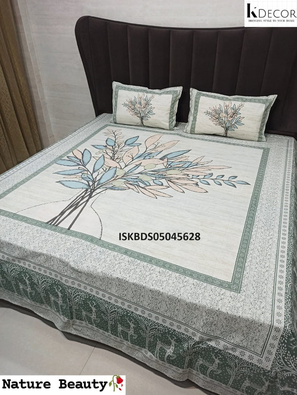 Printed Cotton Jumbo Bedsheet With Pillow Cover-ISKBDS05045628
