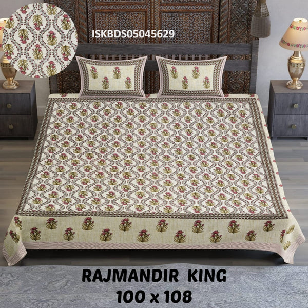 Printed Cotton Double Bedsheet With Pillow Cover-ISKBDS05045629