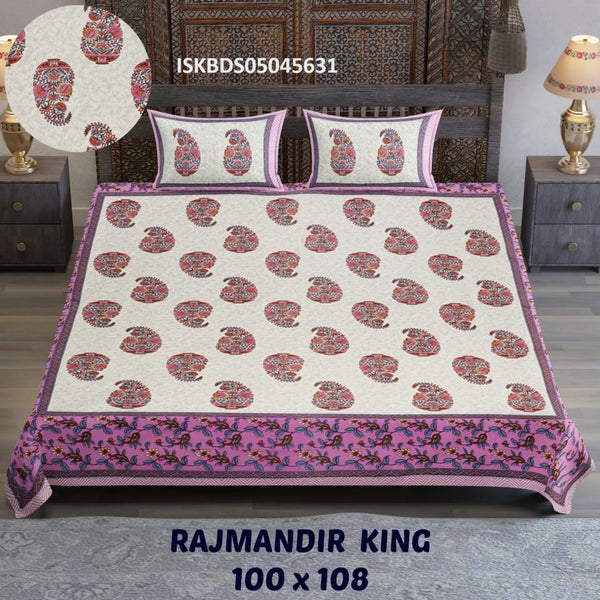 Printed Cotton Double Bedsheet With Pillow Cover-ISKBDS05045631