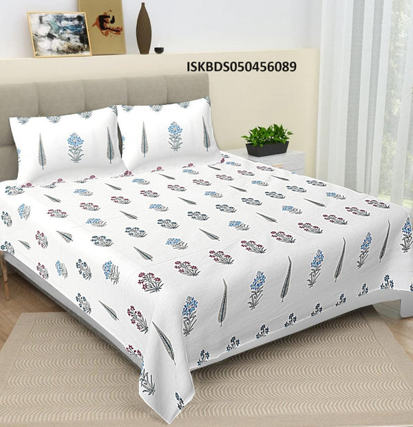 Hand Block Printed Cotton Jumbo Bedsheet With Pillow Cover-ISKBDS050456089