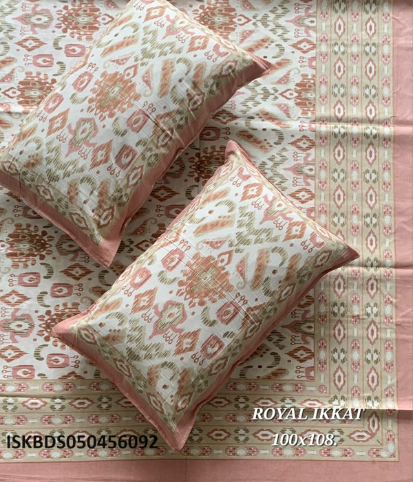 Ikkat Printed Cotton Bedsheet With Pillow Cover-ISKBDS050456092