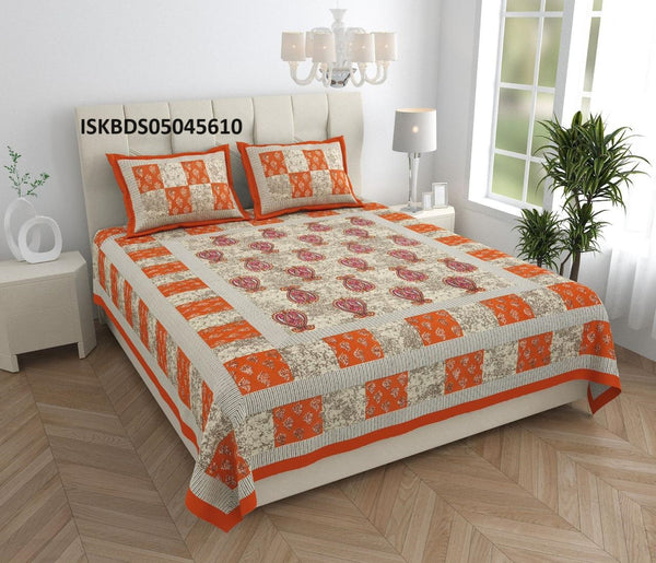 Cotton Queen Size Fitted Bedsheets With Pillow Cover-ISKBDS05045610