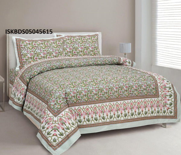 Cotton Queen Size Fitted Bedsheets With Pillow Cover-ISKBDS05045615