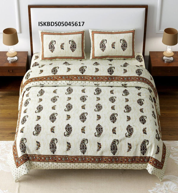 Cotton Queen Size Fitted Bedsheets With Pillow Cover-ISKBDS05045617