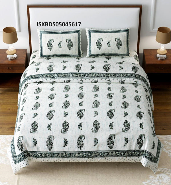 Cotton Queen Size Fitted Bedsheets With Pillow Cover-ISKBDS05045617
