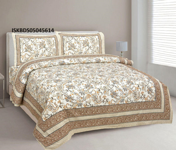 Cotton Queen Size Fitted Bedsheets With Pillow Cover-ISKBDS05045614