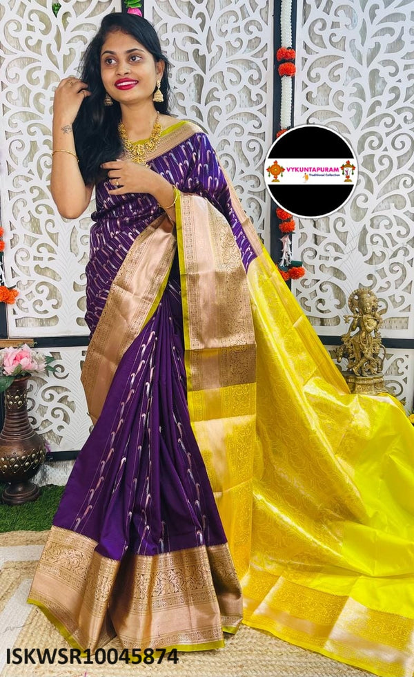 Zari Weaved Silk Saree With Contrast Blouse-ISKWSR10045874