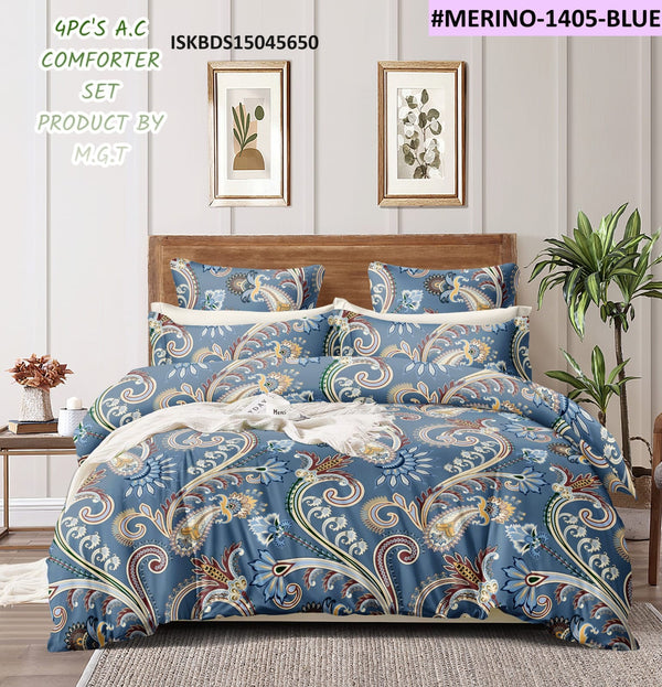 Glace Cotton Bedsheet With Pillow Cover And Reversible Comforter-ISKBDS15045650