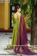 Maslin Silk Anarkali Kurti With Chanderi Silk Pant And Contrast Organza Dupatta-ISKWSU1504BK757N