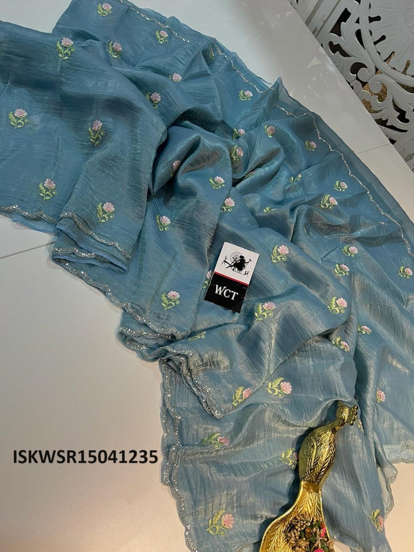 Embroidered Crushed Tissue Saree With Blouse-ISKWSR15041235