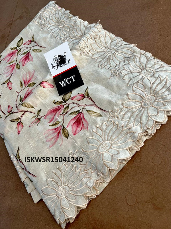 Floral Printed Tussar Saree With Blouse-ISKWSR15041240